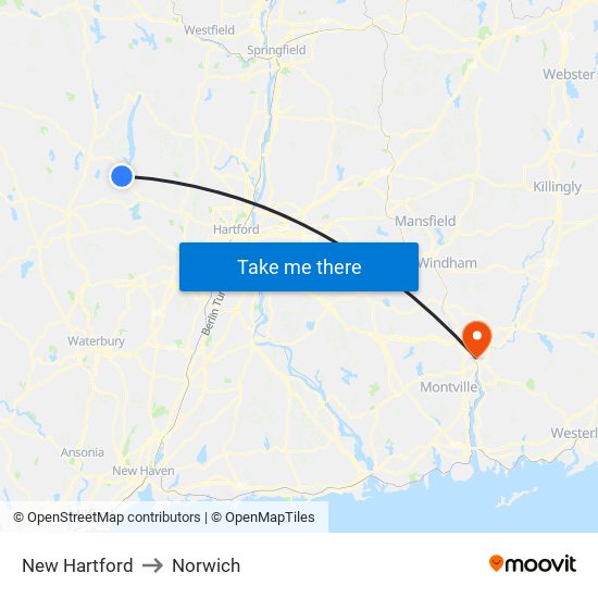 New Hartford to Norwich map