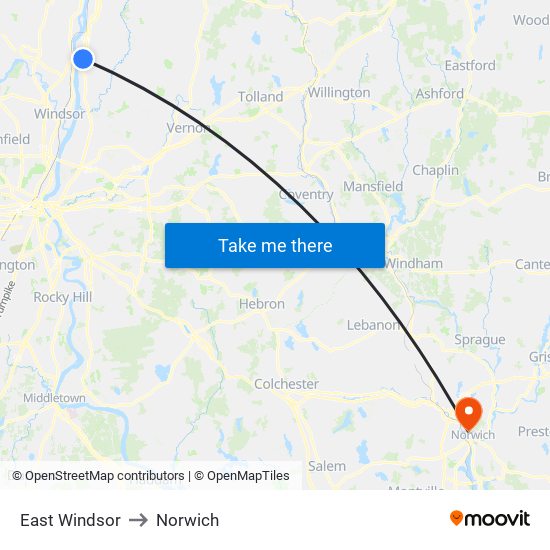 East Windsor to Norwich map