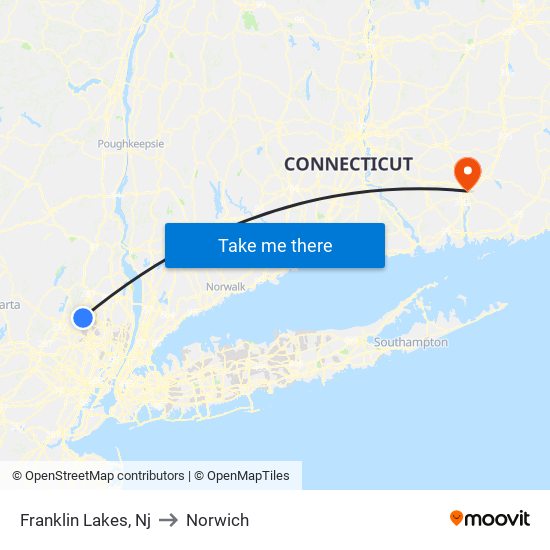 Franklin Lakes, Nj to Norwich map