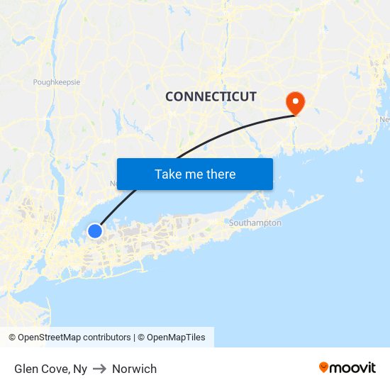 Glen Cove, Ny to Norwich map
