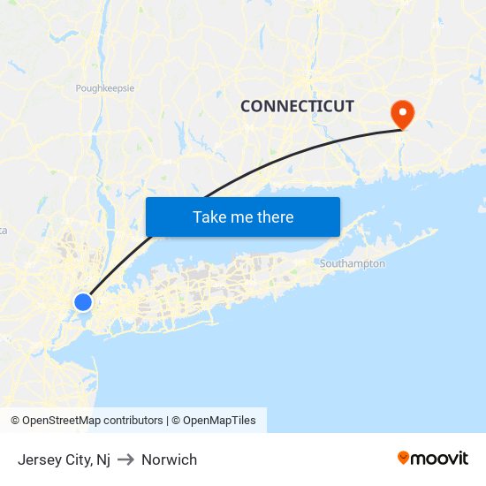 Jersey City, Nj to Norwich map