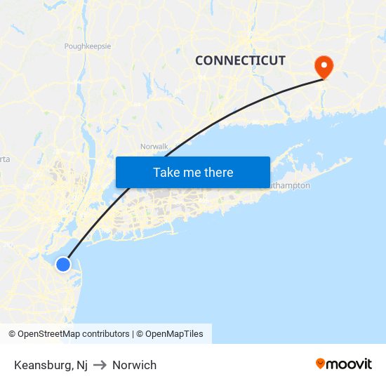 Keansburg, Nj to Norwich map