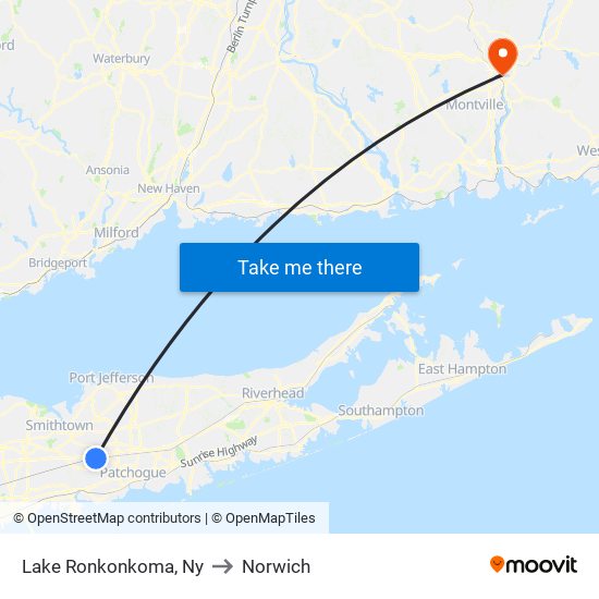 Lake Ronkonkoma, Ny to Norwich map