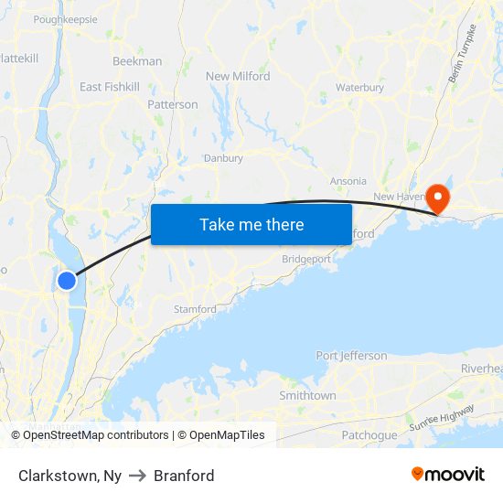 Clarkstown, Ny to Branford map