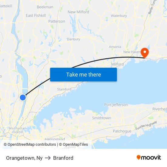 Orangetown, Ny to Branford map