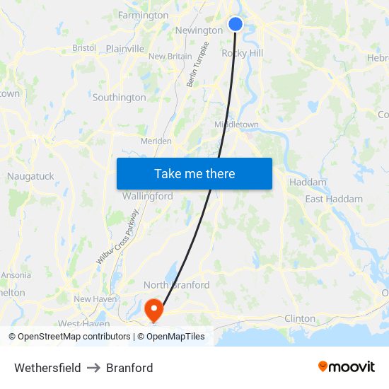 Wethersfield to Branford map