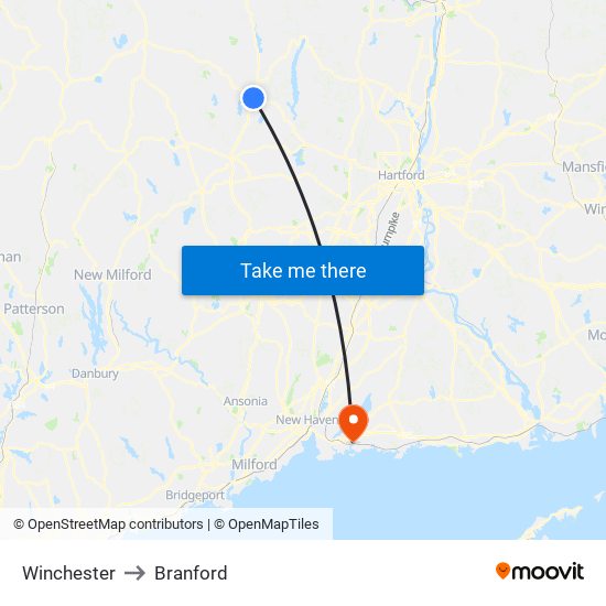 Winchester to Branford map