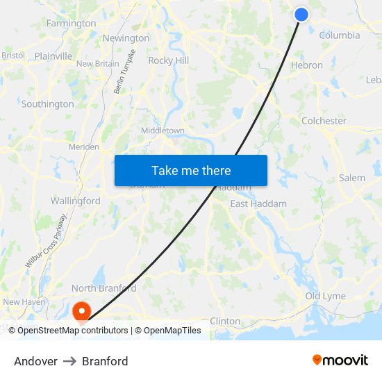 Andover to Branford map