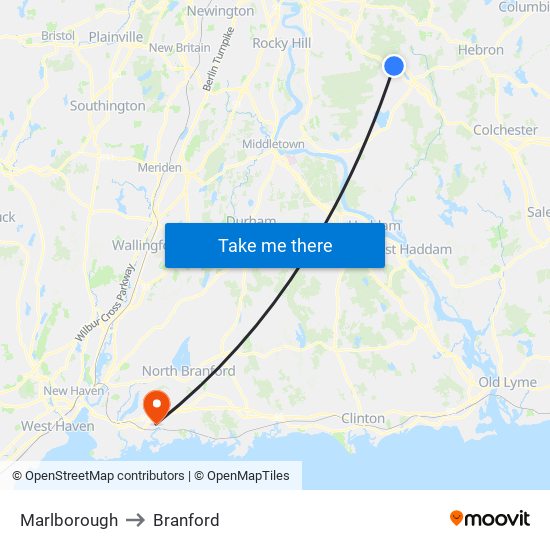 Marlborough to Branford map