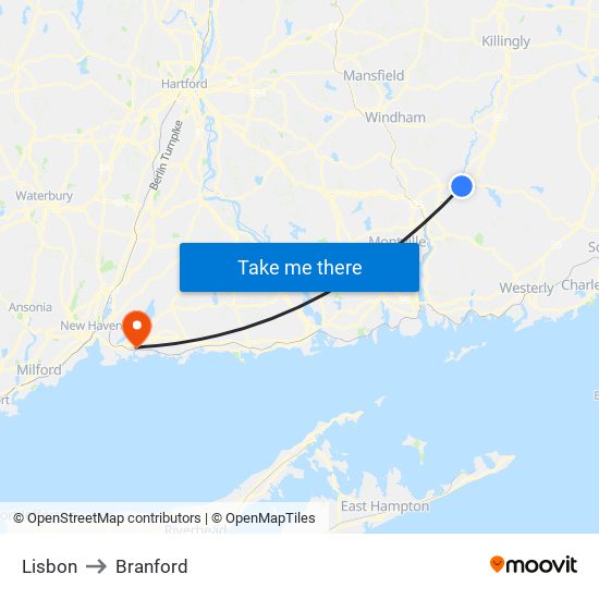 Lisbon to Branford map