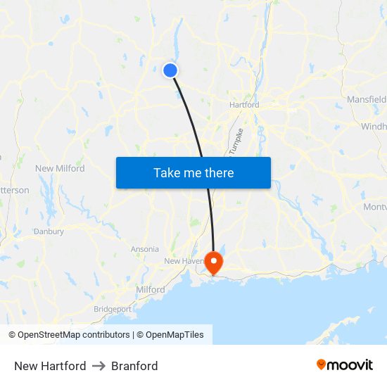 New Hartford to Branford map