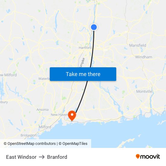 East Windsor to Branford map
