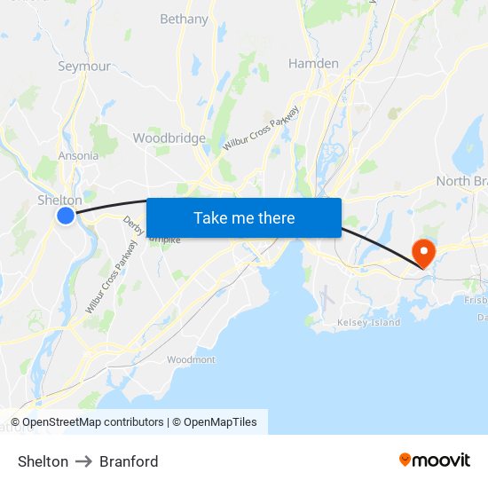 Shelton to Branford map