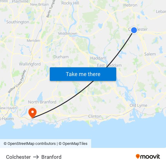 Colchester to Branford map