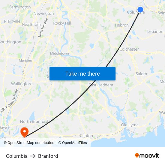 Columbia to Branford map