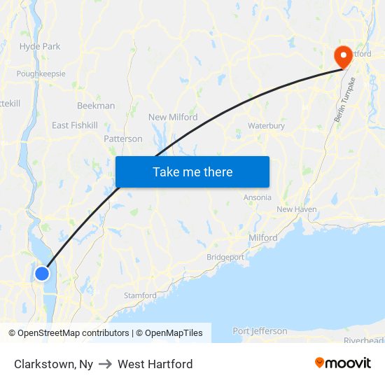 Clarkstown, Ny to West Hartford map