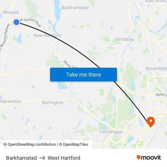 Barkhamsted to West Hartford map