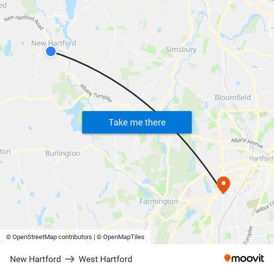 New Hartford to West Hartford map