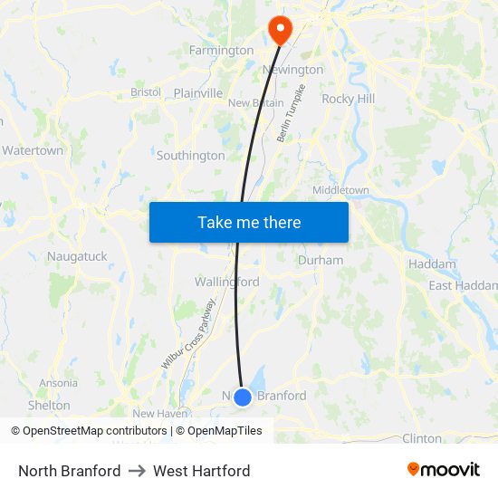 North Branford to West Hartford map