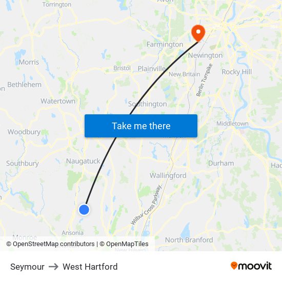 Seymour to West Hartford map