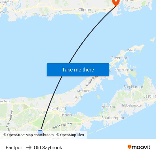 Eastport to Old Saybrook map
