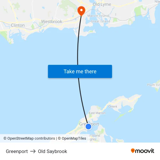 Greenport to Old Saybrook map
