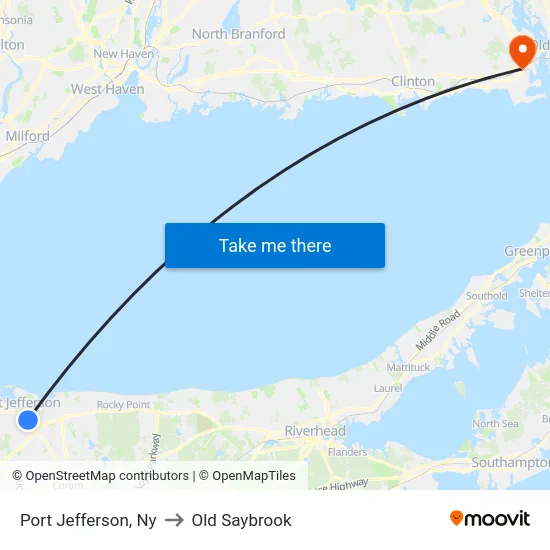 Port Jefferson to Old Saybrook map