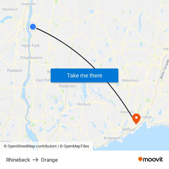 Rhinebeck to Orange map