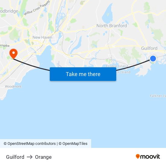 Guilford to Orange map