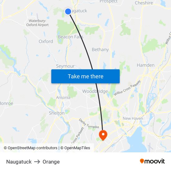 Naugatuck to Orange map