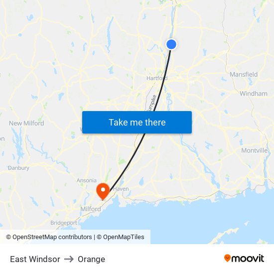 East Windsor to Orange map