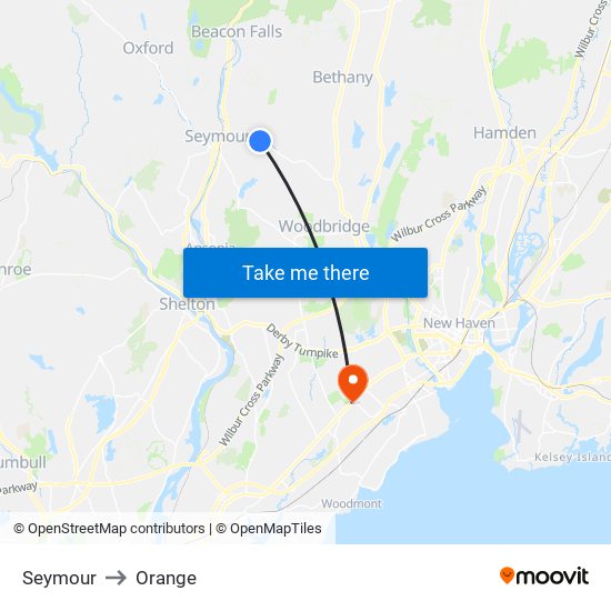 Seymour to Orange map