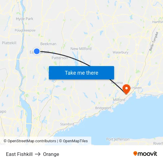East Fishkill to Orange map