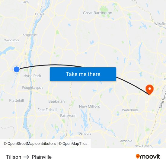 Tillson to Plainville map