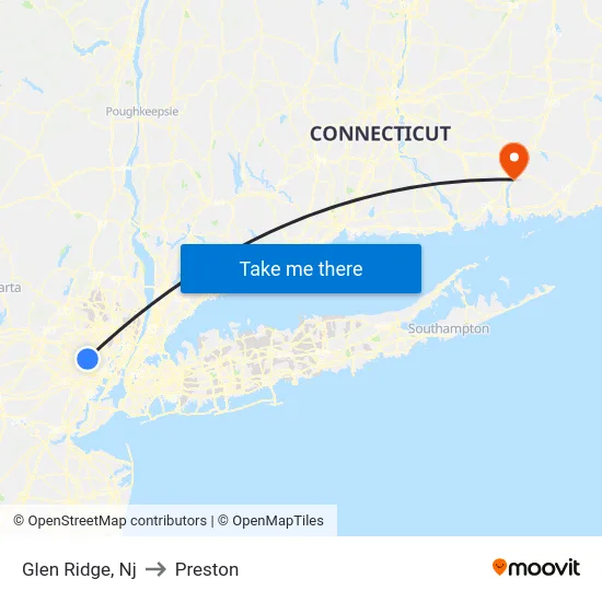 Glen Ridge to Preston map