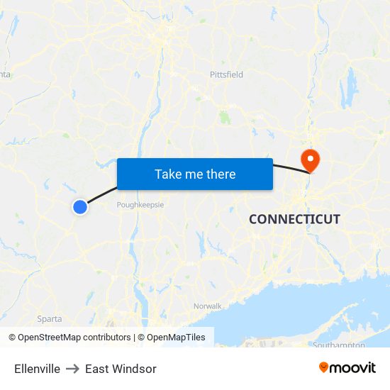 Ellenville to East Windsor map