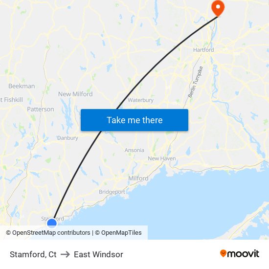 Stamford, Ct to East Windsor map