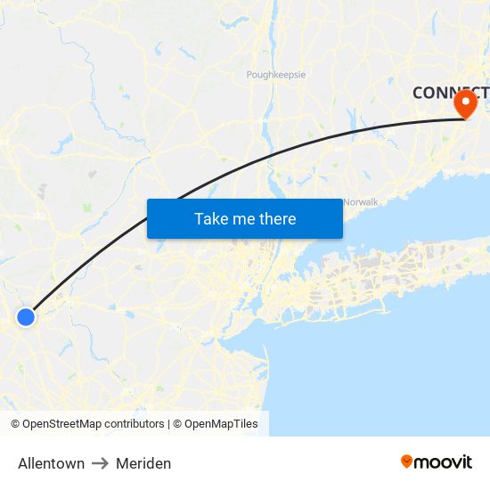 Allentown to Meriden map