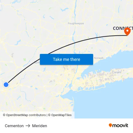 Cementon to Meriden map