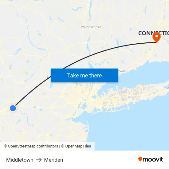 Middletown to Meriden map