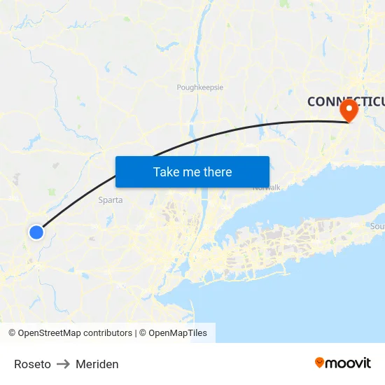 Roseto to Meriden map