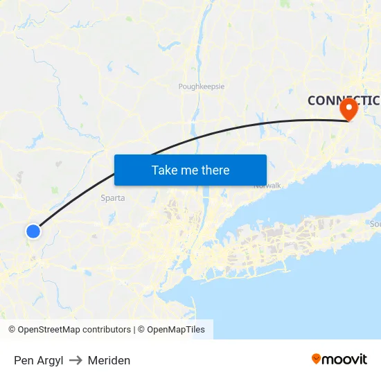 Pen Argyl to Meriden map