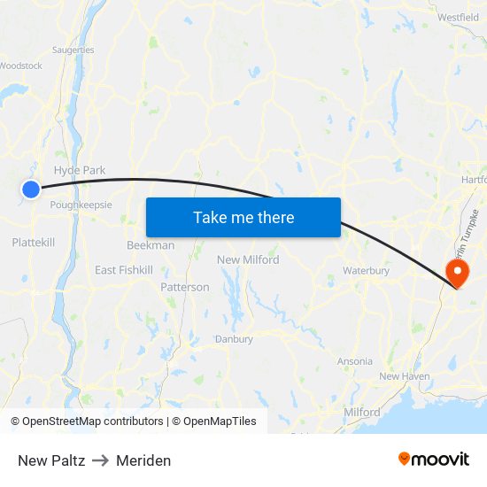 New Paltz to Meriden map