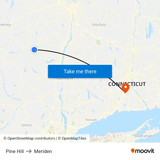 Pine Hill to Meriden map