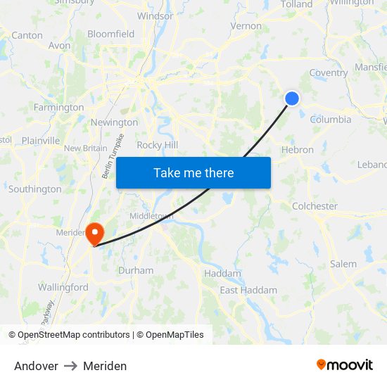 Andover to Meriden map