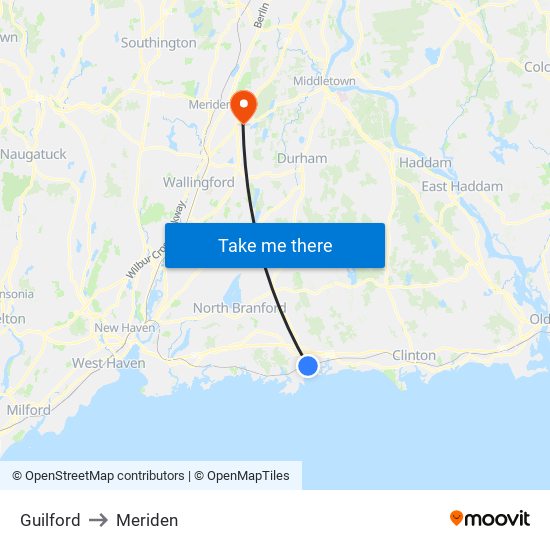 Guilford to Meriden map