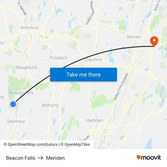 Beacon Falls to Meriden map