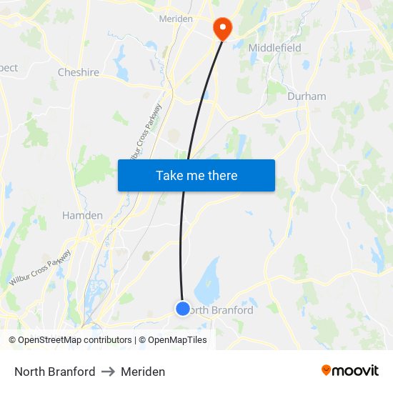 North Branford to Meriden map
