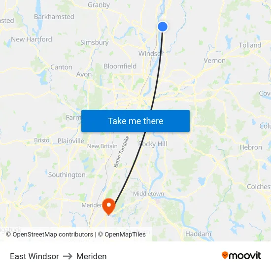 East Windsor to Meriden map