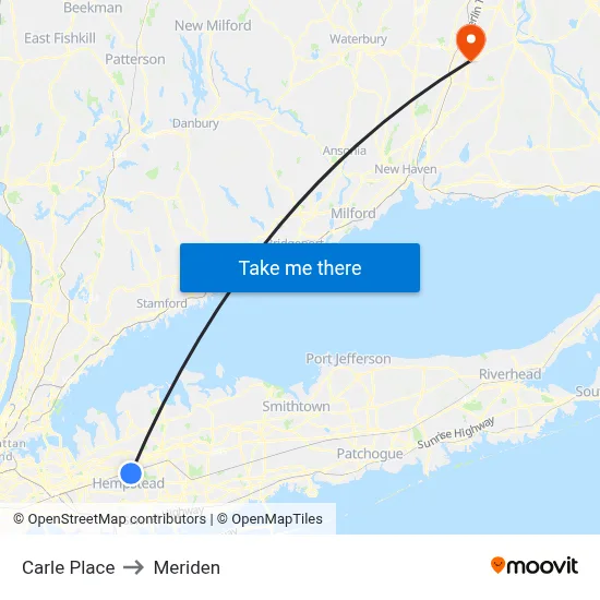 Carle Place to Meriden map